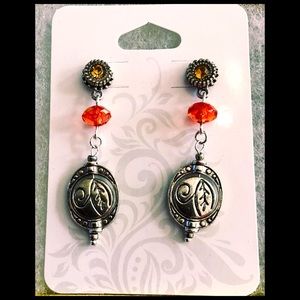 Artisan Crafted Peach Glass and Rhinestone Repurposed Studs